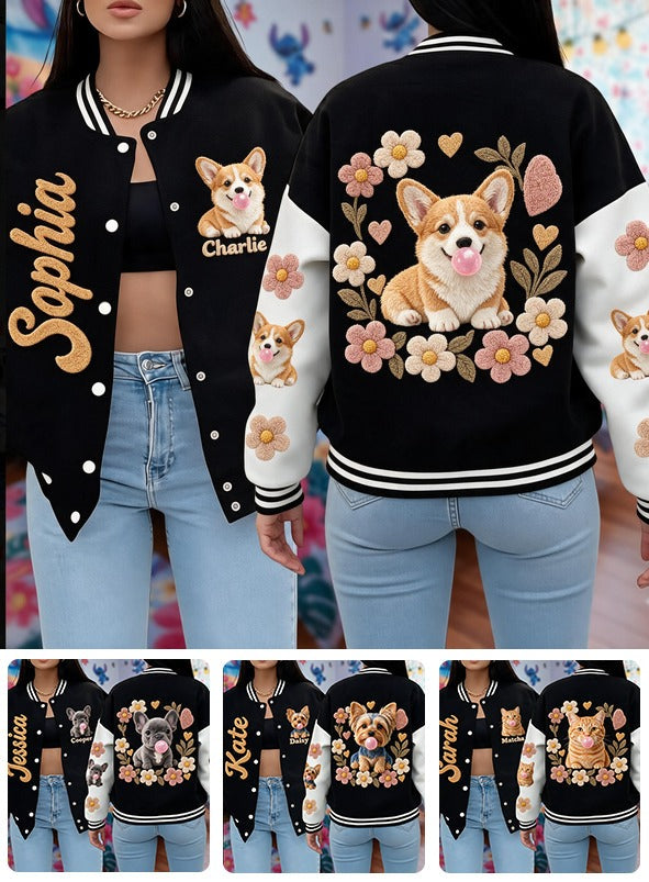 Personalized Tan & White Adult Pembroke Welsh Corgi Varsity Jacket Dog Lover Gift