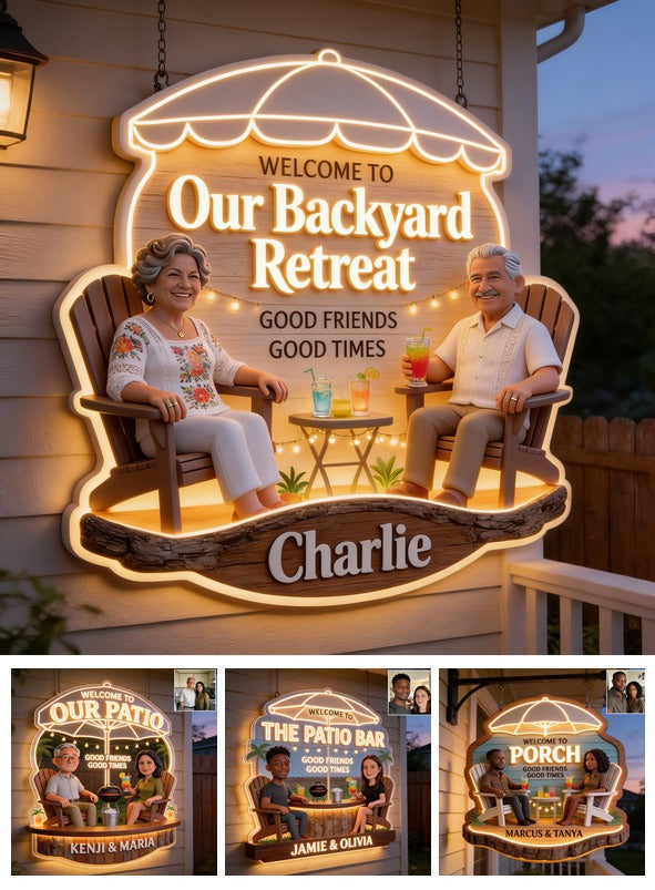 Personalized Older Latino Couple Backyard LED Light Acrylic Sign Patio Decor