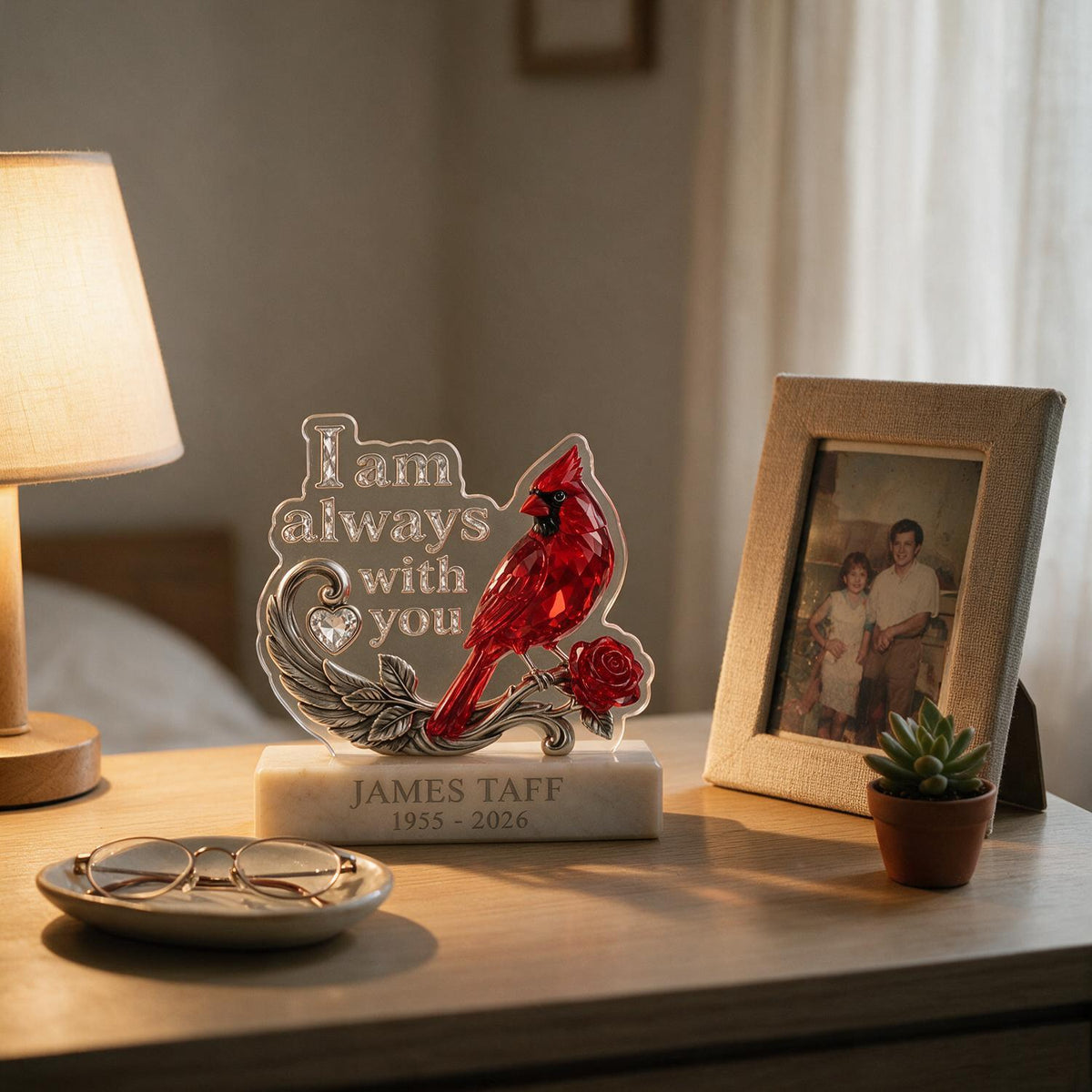Personalized Red Cardinal Memorial Acrylic Block Plaque Sympathy Keepsake Gift
