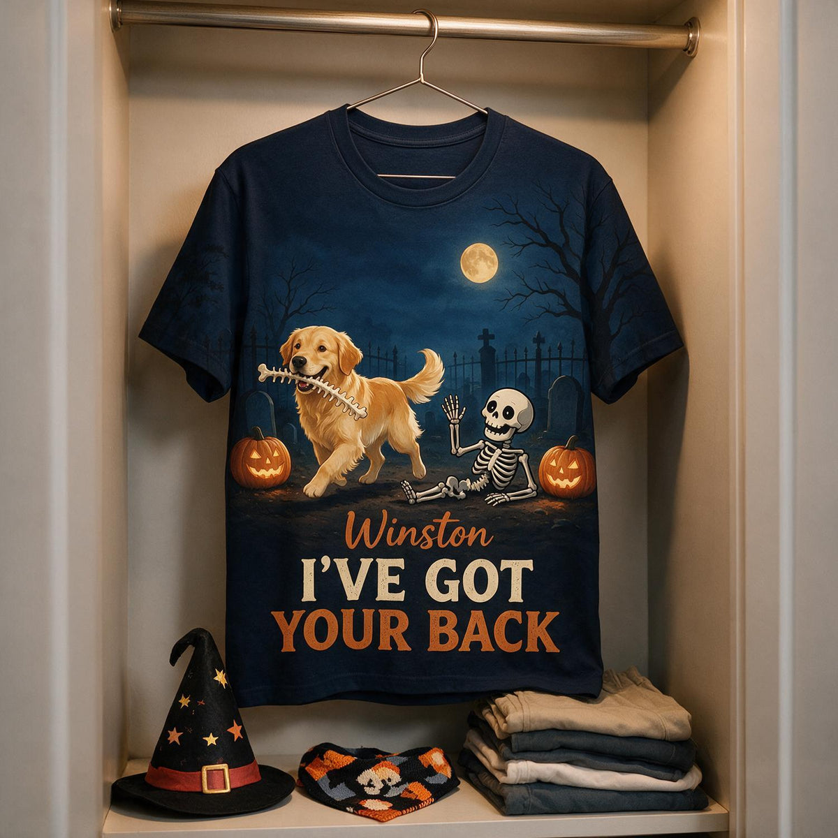 Personalized Halloween Pet I've Got Your Back 3D Shirt Funny Skeleton Dog Lover Gift