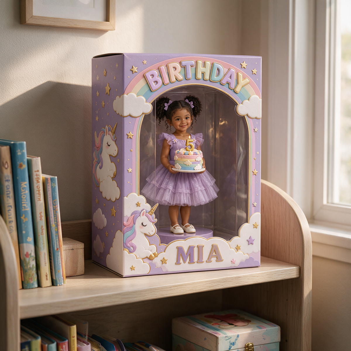 Personalisierte Foto-Einhorn Acryl-Displaybox - 5. Geburtstag Geschenk für Mädchen