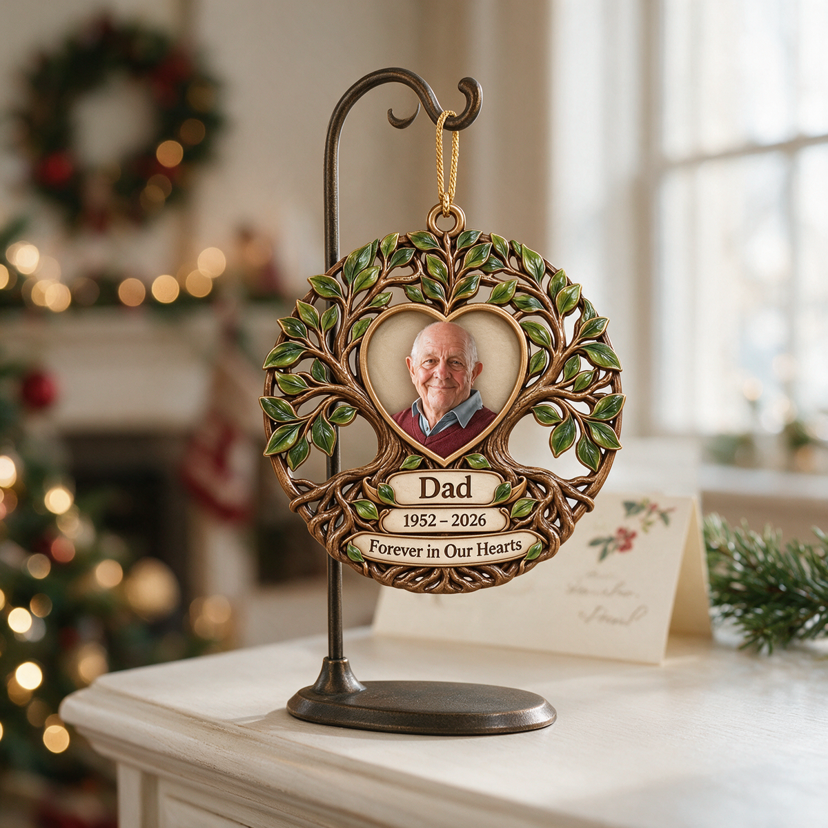 Personalized Custom Photo Dad Memorial Tree of Life Layered Wood Ornament - Christmas Remembrance Keepsake