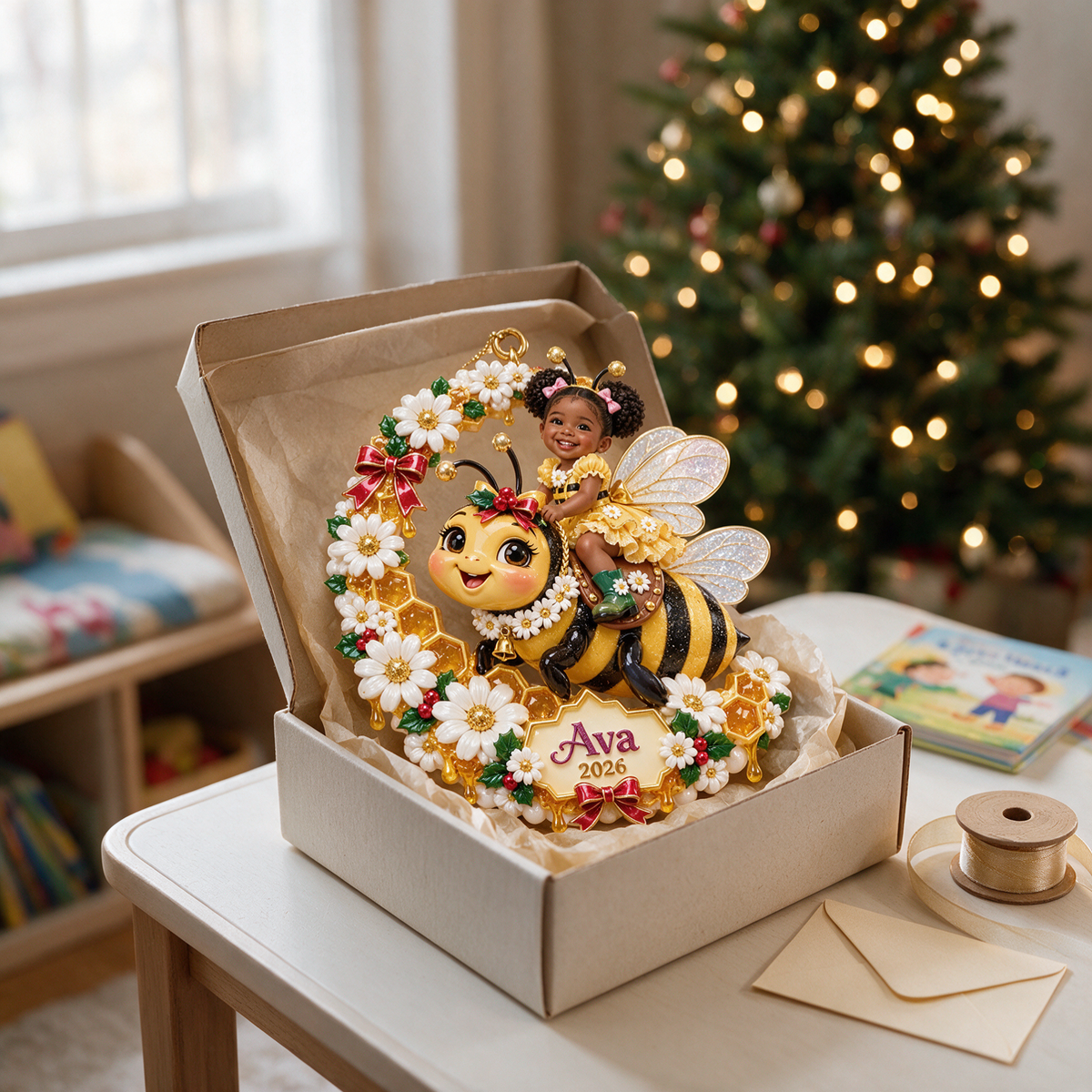 Personalized Custom Photo Bumblebee 3D Ornament - 2026 Christmas Gift for Little Girls