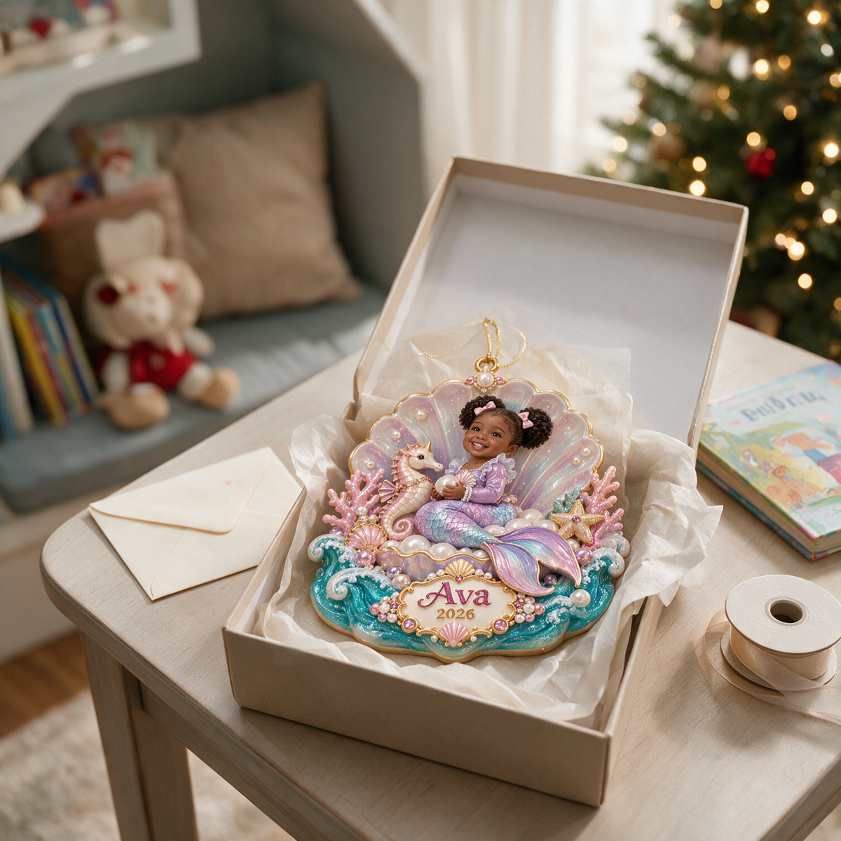 Personalized Custom Photo Mermaid 3D Ornament - 2026 Christmas Gift for Little Girls