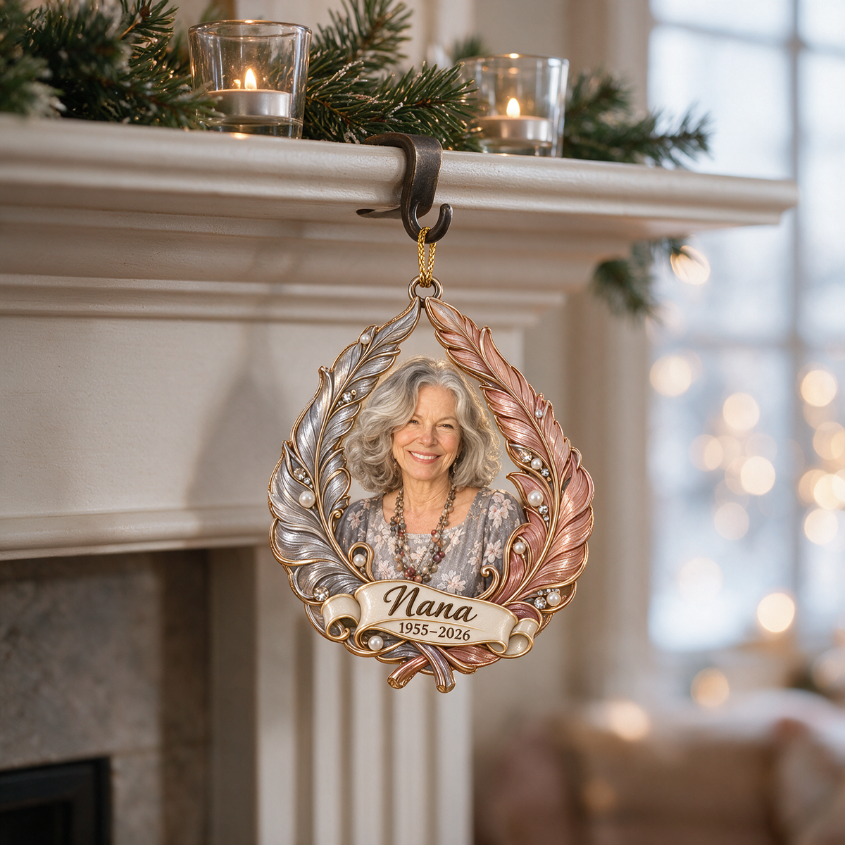Personalized Custom Photo Feather Memorial Christmas Ornament - In Memory of Grandma