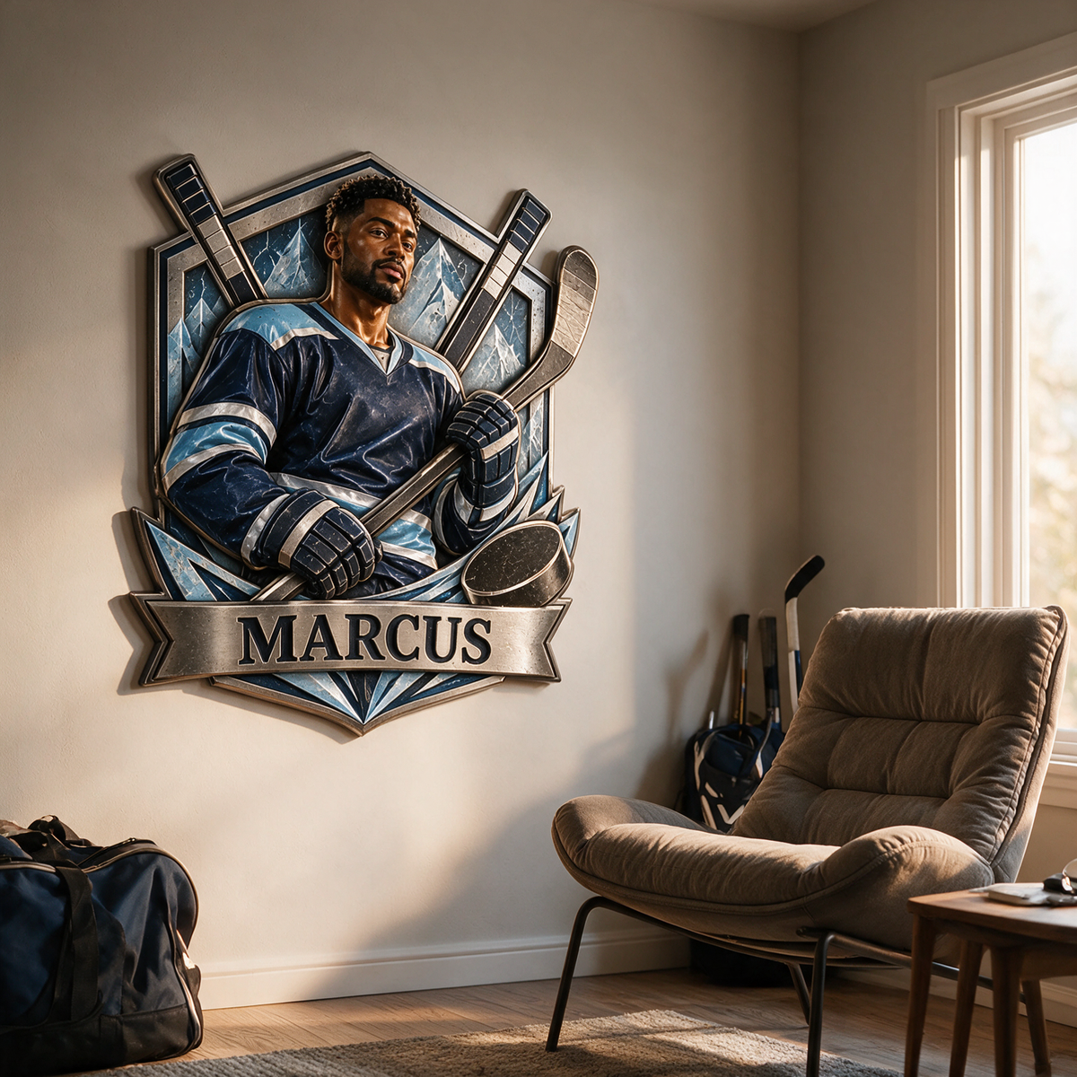 Personalized Custom Photo Ice Hockey 3D Printed Cut Metal Sign - Gift for Young Men