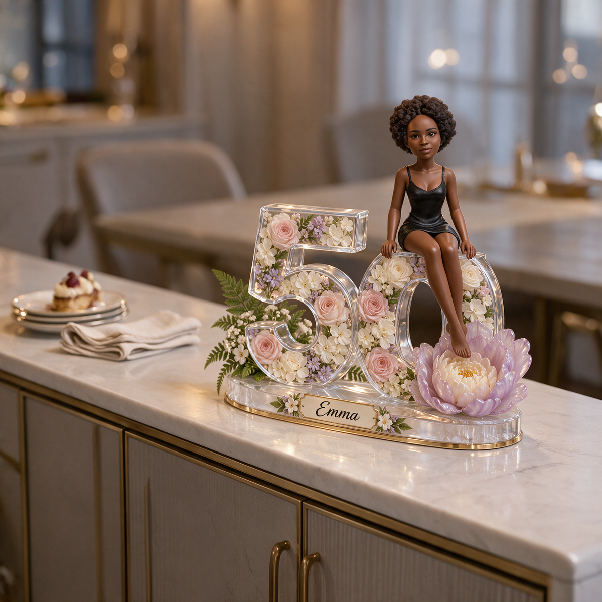 Personalized Custom Photo Lotus Acrylic Number Figurine Display - 50th Birthday Gift for Women