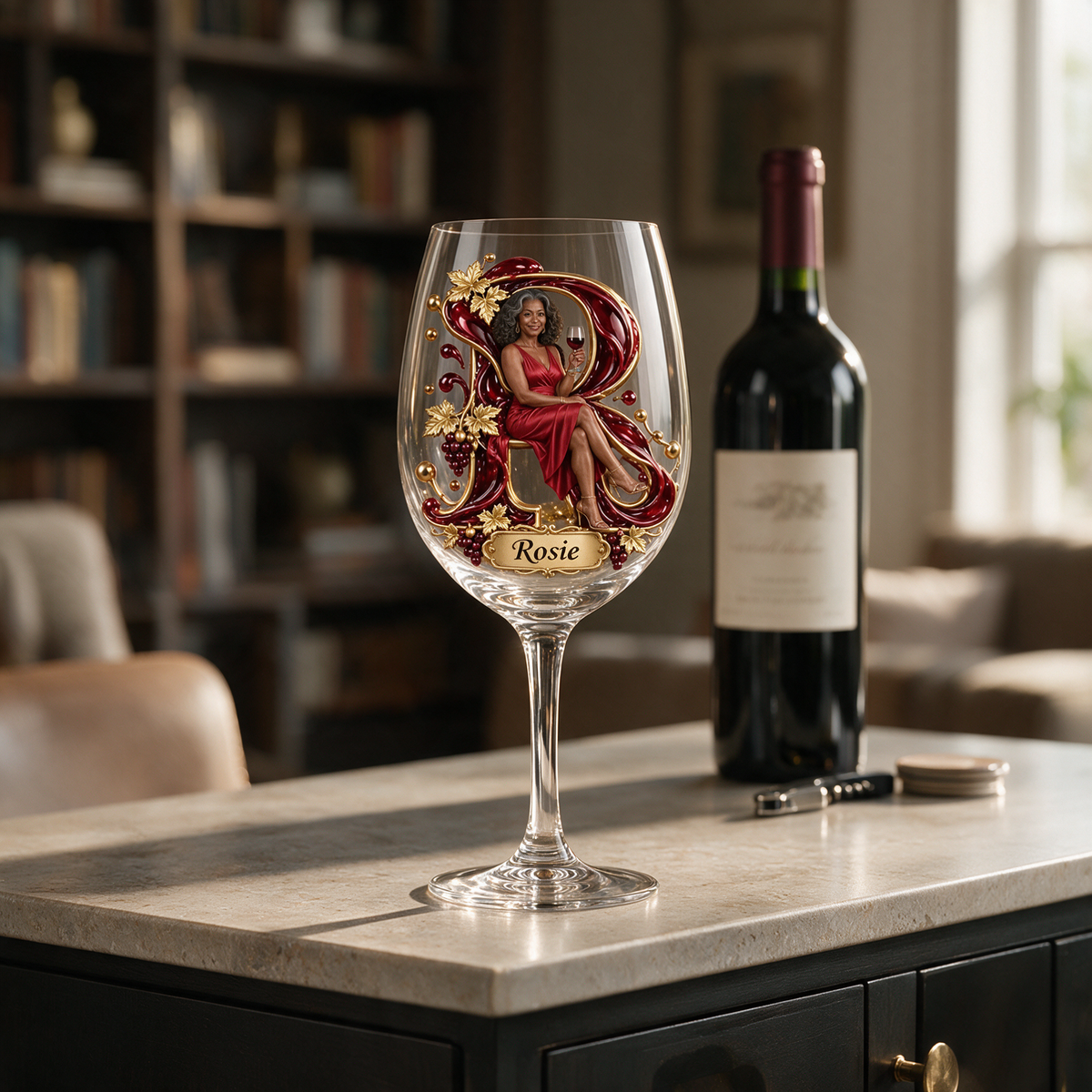 Personalized Custom Photo Wine Lover Wine Glass - Gift for Older Women