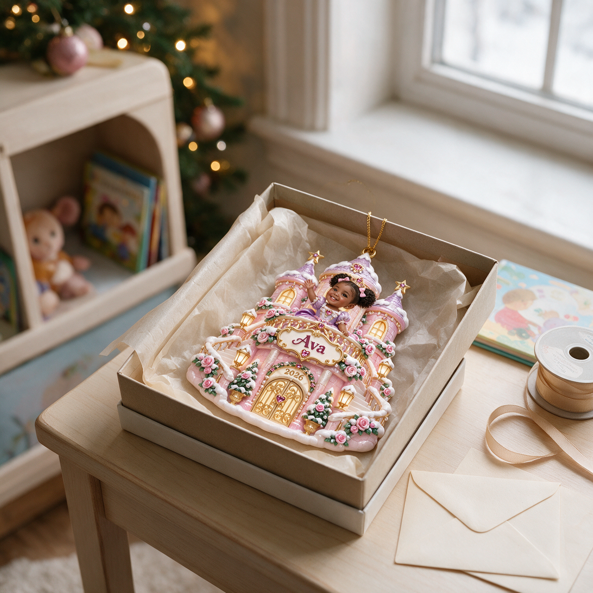 Personalized Custom Photo Princess Castle 3D Ornament - 2026 Christmas Gift for Little Girls