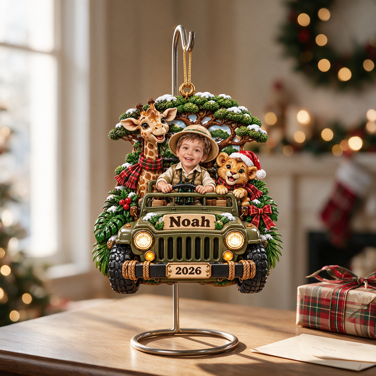 Personalized Custom Photo Safari 3D Ornament - 2026 Christmas Gift for Boys
