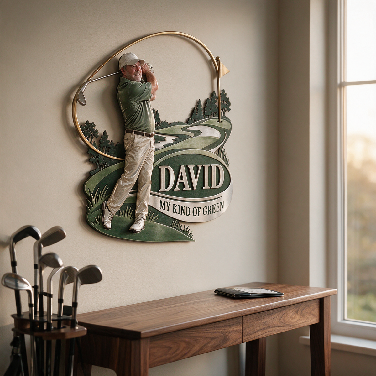 Personalized Golf Metal Wall Art - Custom Portrait and Name, Golfer Wall Decor