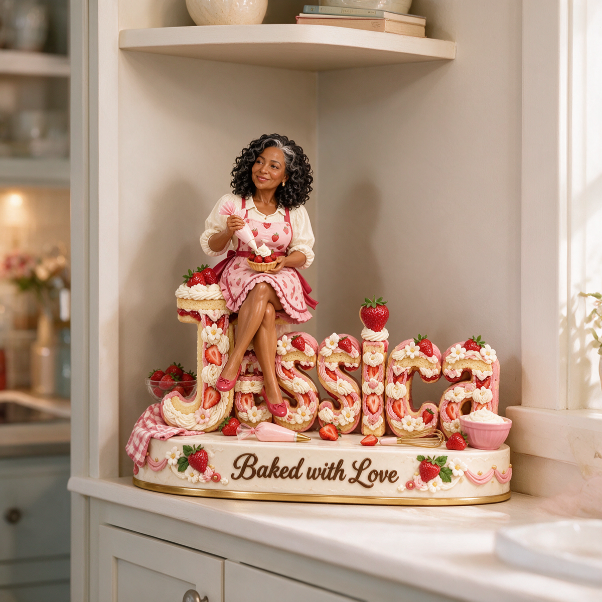 Personalized Custom Photo Strawberry Baking 3D Name Figurine - Gift for Older Women