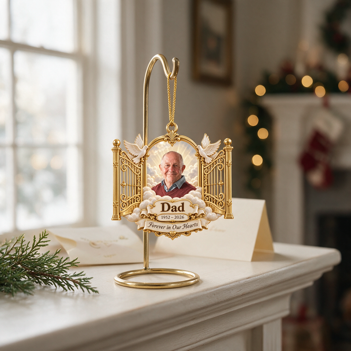 Personalized Custom Photo Dad Memorial Heaven's Gates 3D Ornament - Christmas Remembrance Keepsake