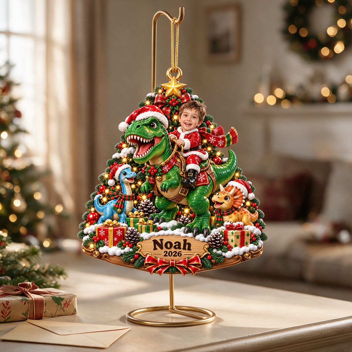 Personalized Custom Photo Dinosaur 3D Ornament - 2026 Christmas Gift for Boys