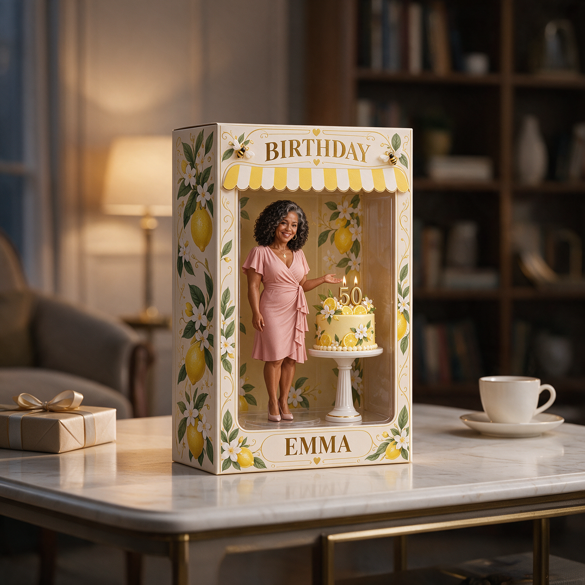 Personalized Custom Photo Lemon Blossom Figurine in Acrylic Display Box - 50th Birthday Gift for Women
