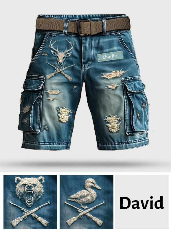 Jagdgeschenk im Used-Look – Personalisierte Jagd-Cargoshorts mit Gürtel