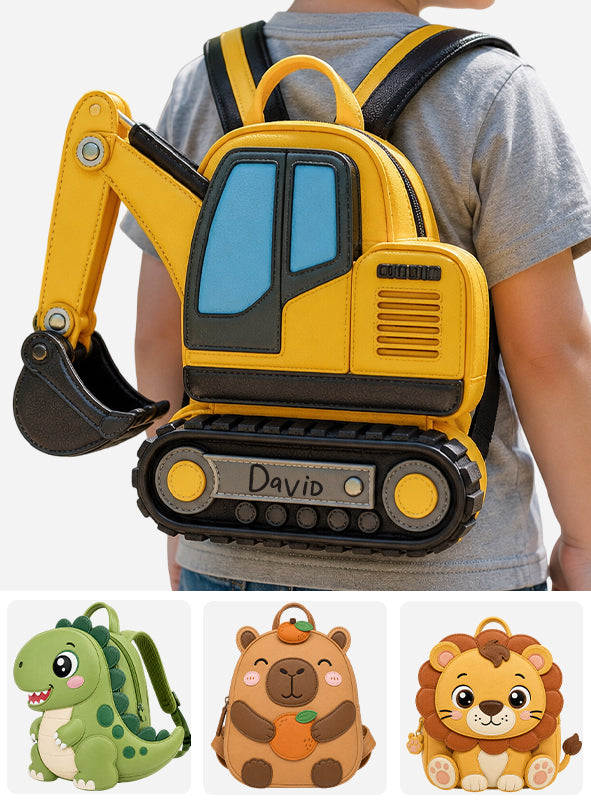 Sac à dos en cuir personnalisable pour enfants - Excavateur, Licorne, Capybara, Dinosaure