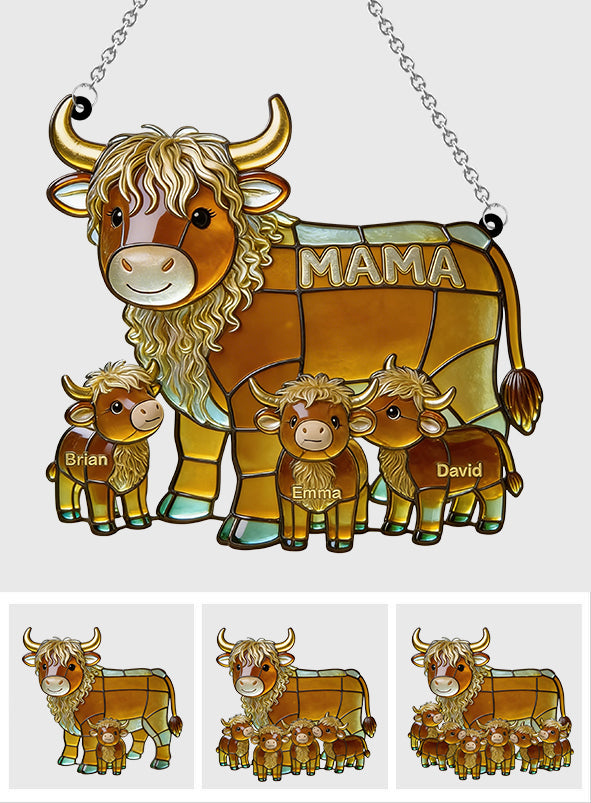 Mama Cow Gift For Mom Grandma - Personalized Mother Window Hanging Suncatcher Ornament
