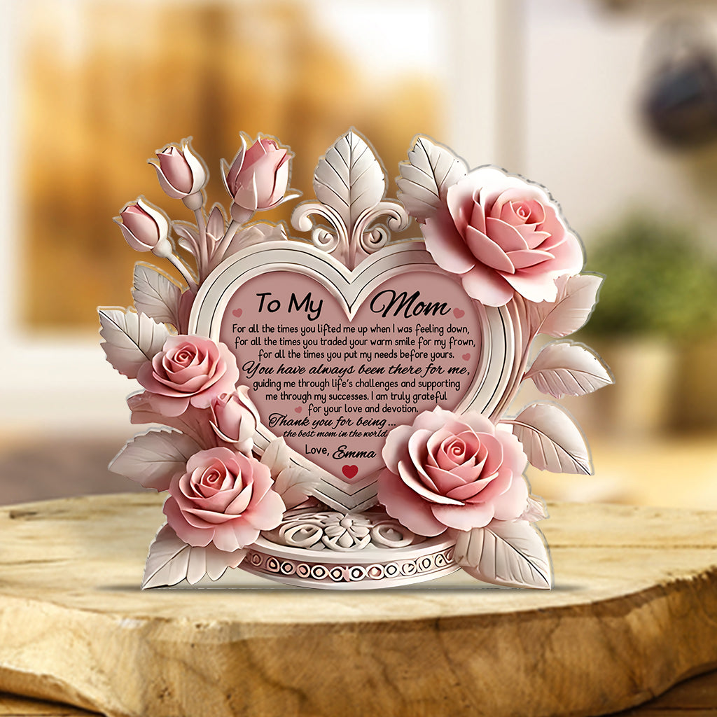 Pink Roses Heart - Personalized Mother Custom Shaped Acrylic Plaque