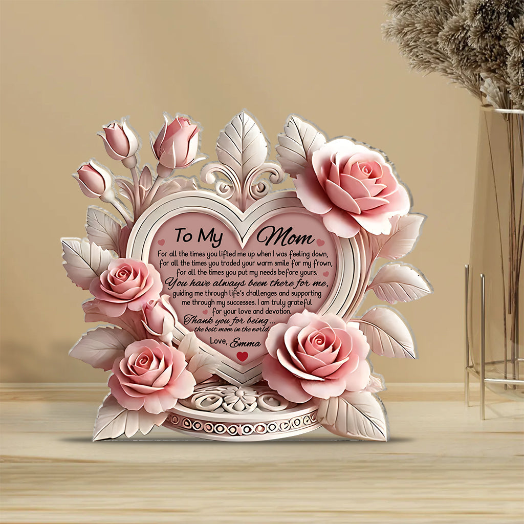 Pink Roses Heart - Personalized Mother Custom Shaped Acrylic Plaque