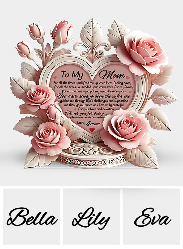 Pink Roses Heart - Personalized Mother Custom Shaped Acrylic Plaque