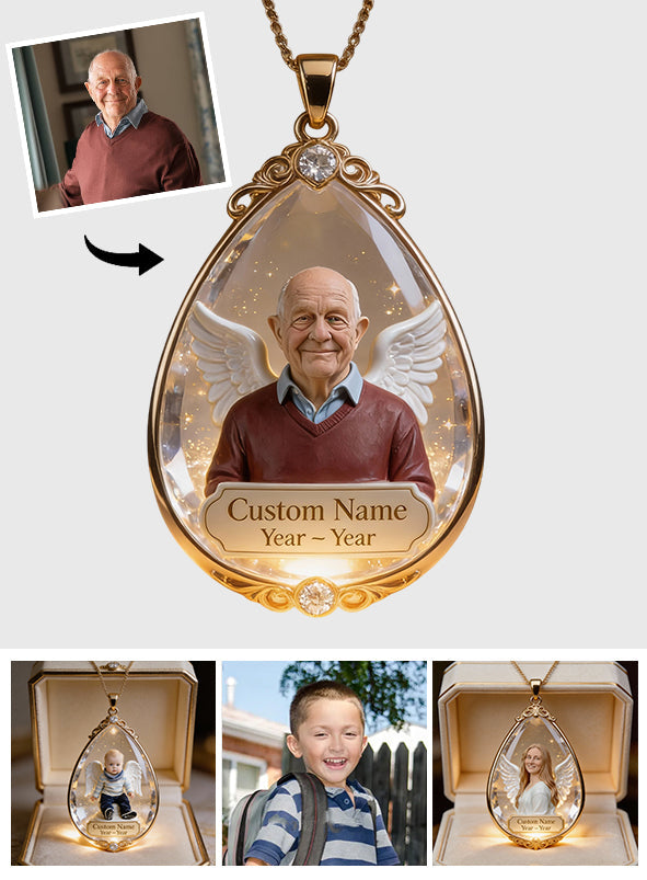 Sympathy Tear-Drop Gift - Personalized Memorial Shaped Metal Pendant Necklace