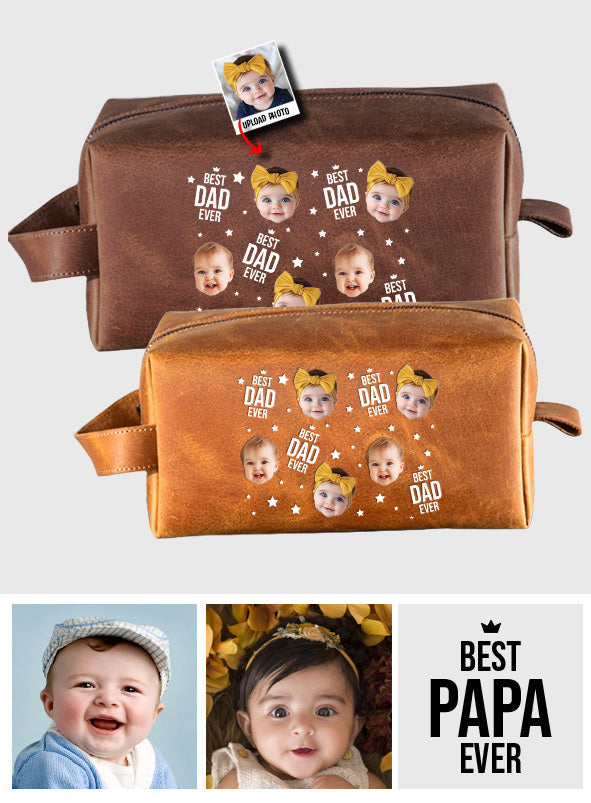 Best Dad Ever - Personalized Father Leather Toiletry Bag