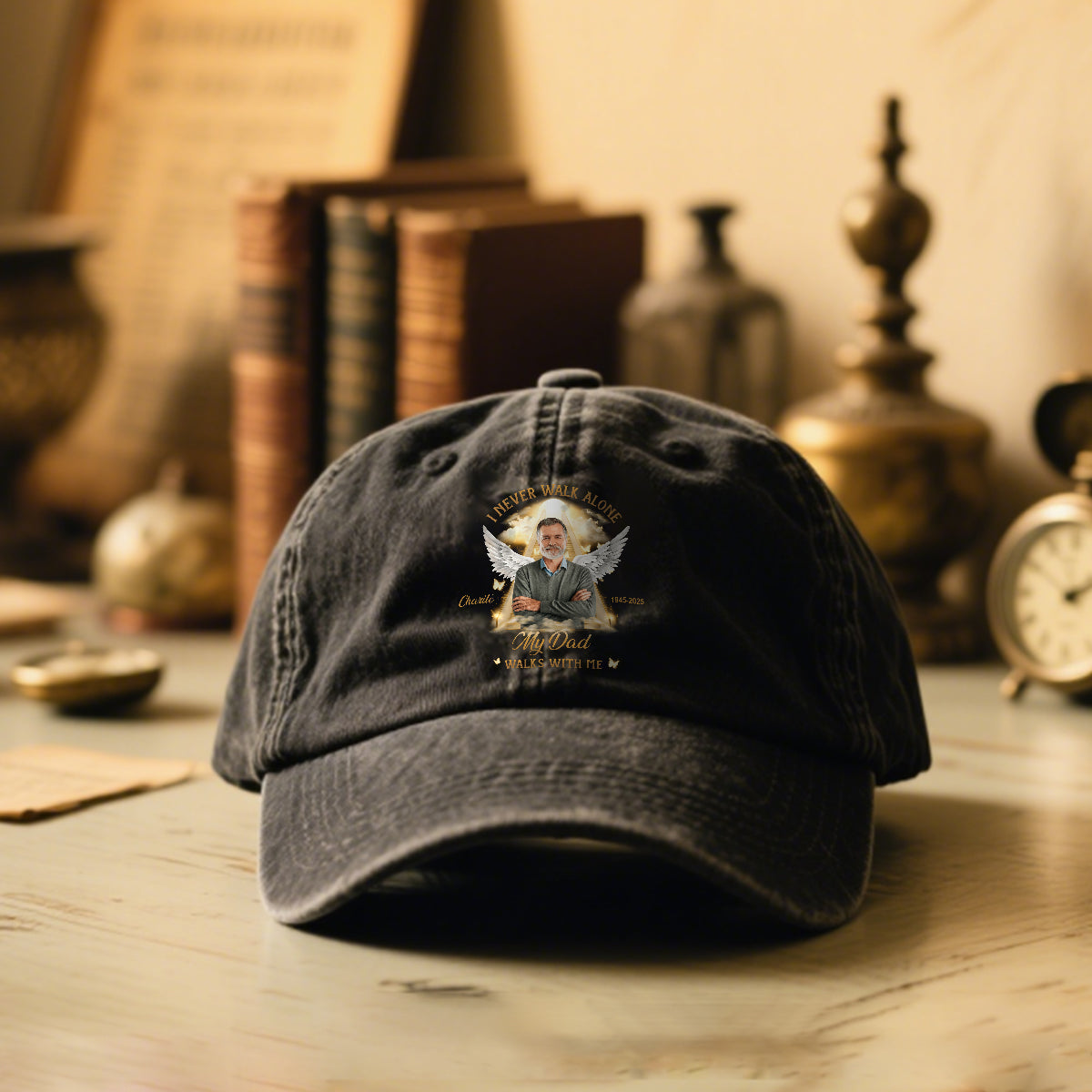 I Never Walk Alone - Personalized Memorial Washed Denim Cap