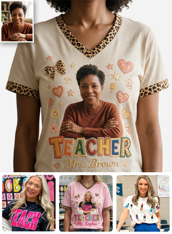 Educate & Inspire - Personalized Teacher Fully Printed V-Neck T-Shirt