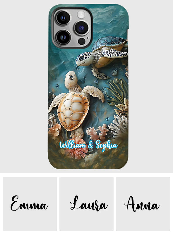 Couple Turtle Gift For Husband Wife, Anniversary - Personalized Couple Full Print Phone Case