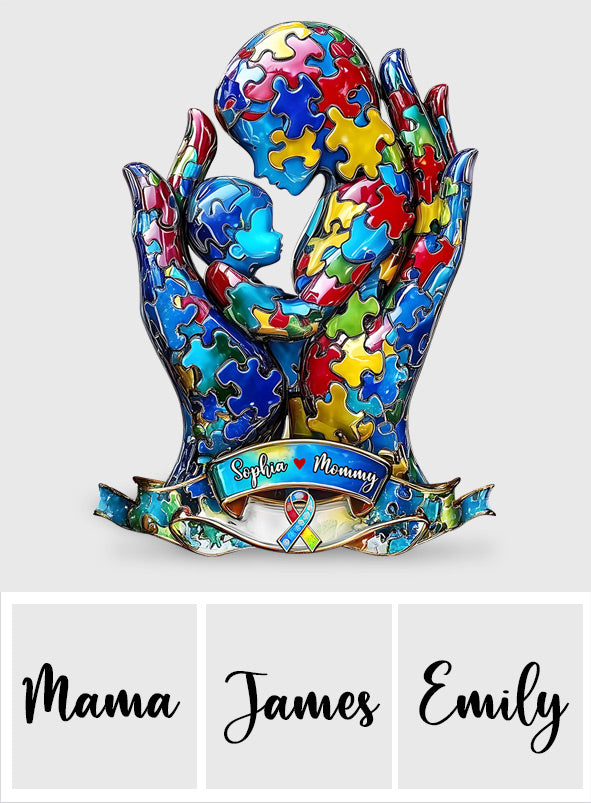 Mom And Kid - Personalized Autism Awareness Custom Shaped Acrylic Plaque