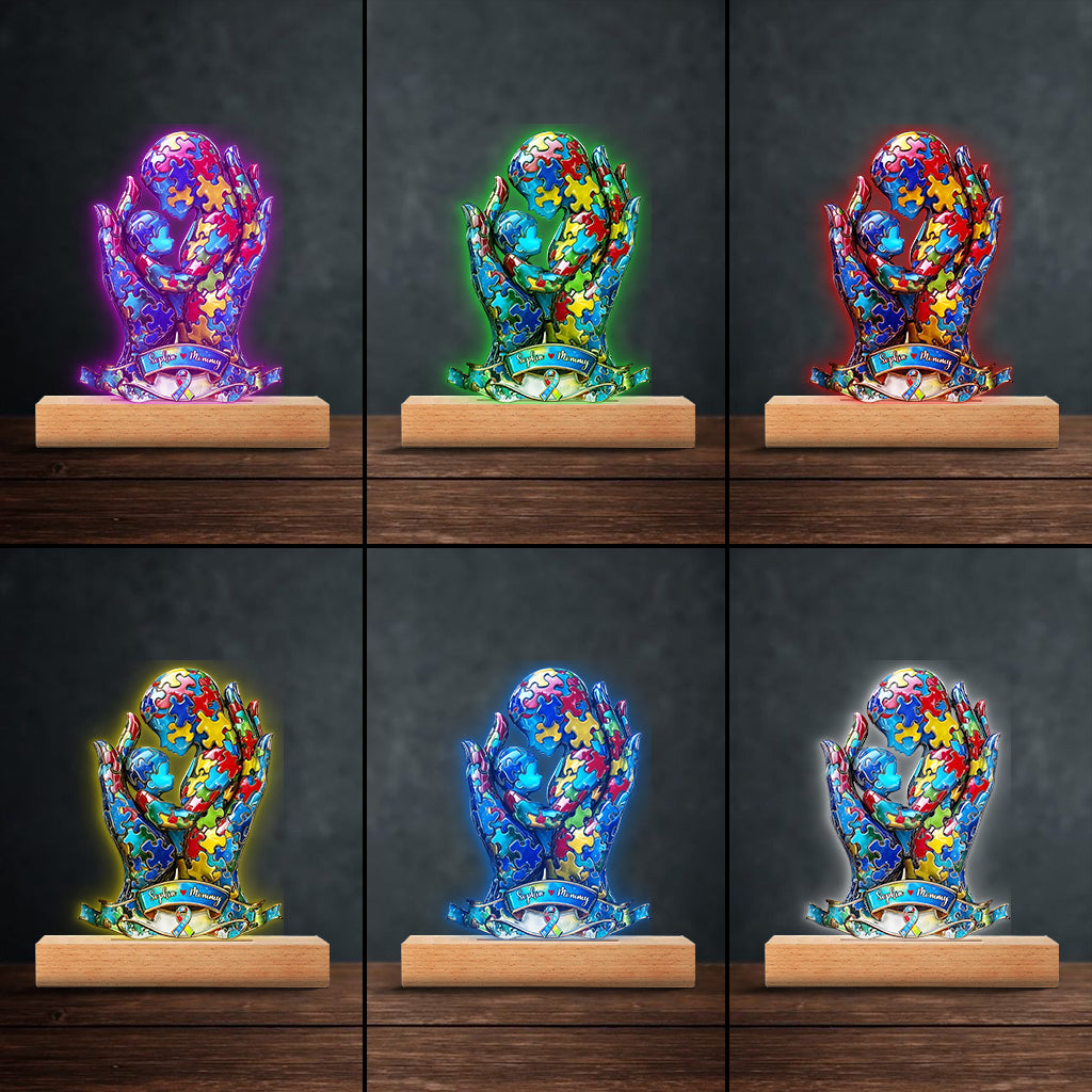 Mom And Kid - Personalized Autism Awareness Shaped Plaque Light Base