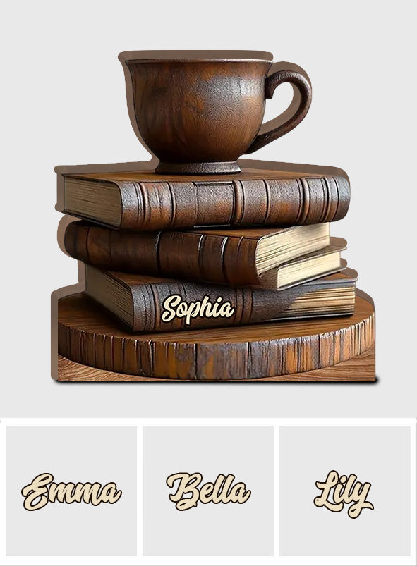Wooden Book & Coffee Cup Decor - Personalized Book Custom Shaped Wood Plaque