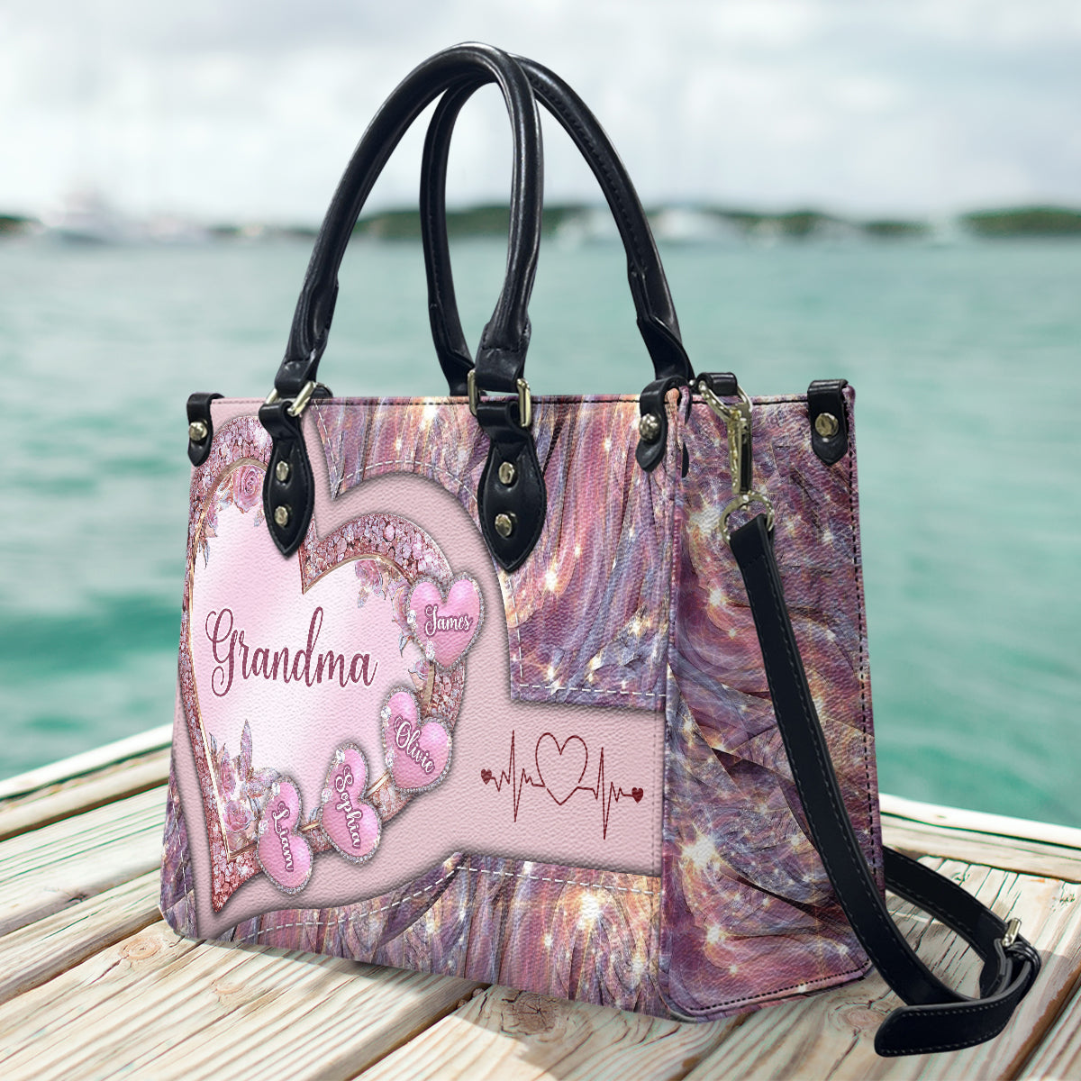 Grandma's Mom's Sweethearts - Personalized Grandma Leather Handbag