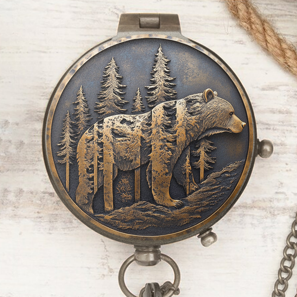 And Into The Forest I Go Camping Bear - Personalized Camping Compass