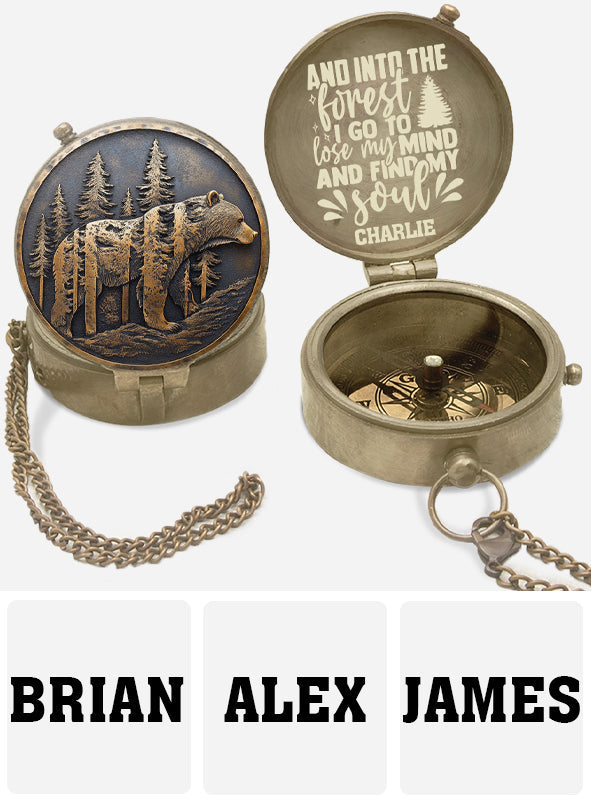 And Into The Forest I Go Camping Bear - Personalized Camping Compass