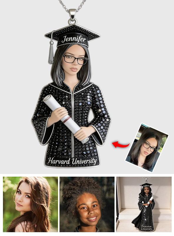 Grad 2026 - Personalized Graduation Shaped Metal Pendant Necklace