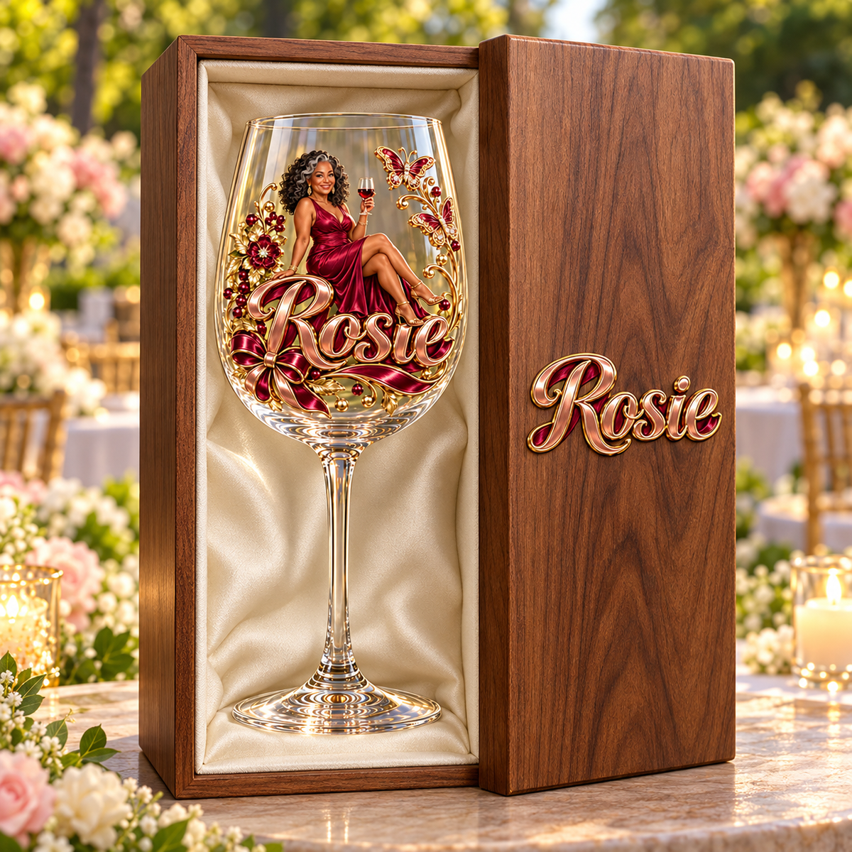 Personalized Custom Photo Floral Butterfly Wine Glass - Gift for Older Women