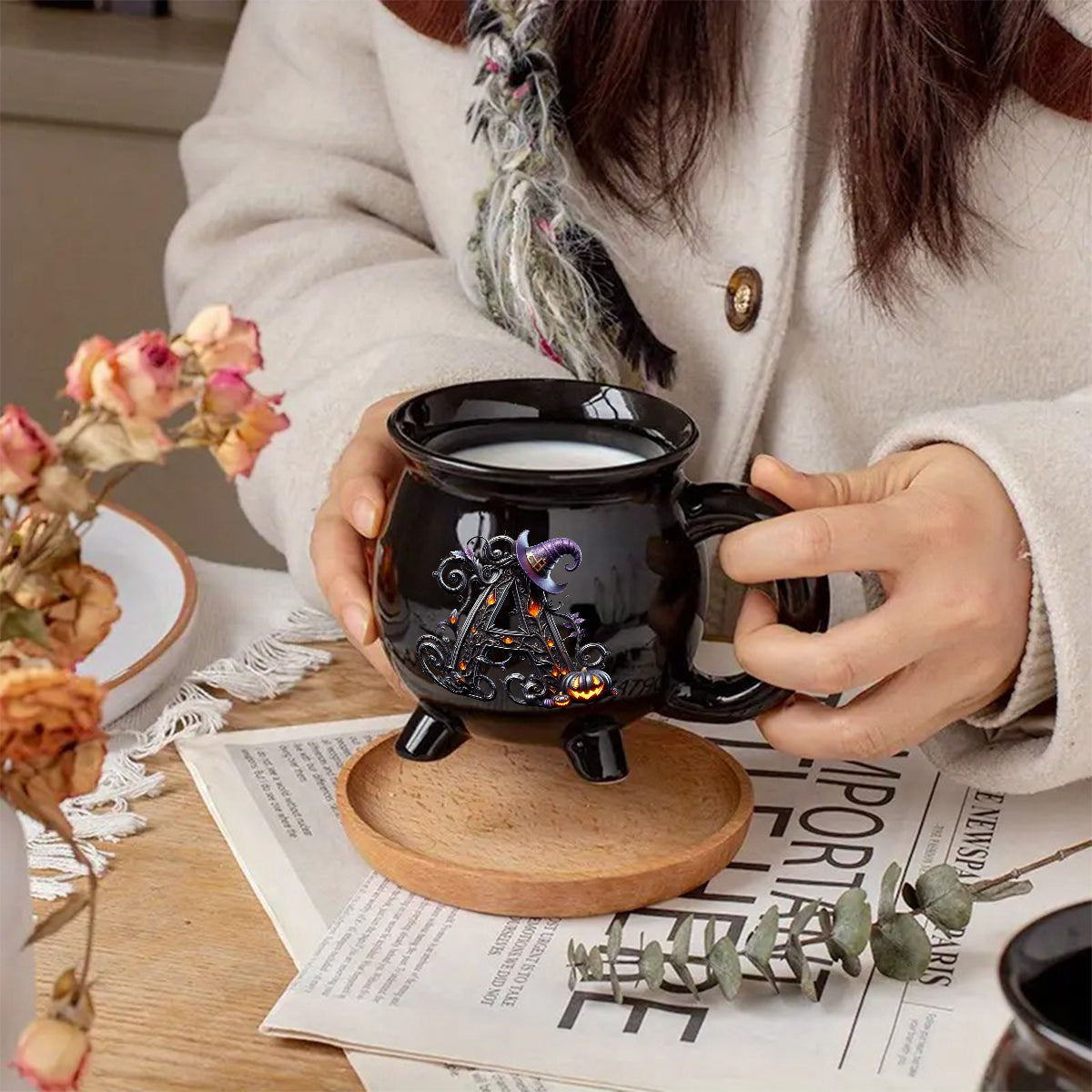 Witch Name Initial Letter - Personalized Witch Cauldron Mug