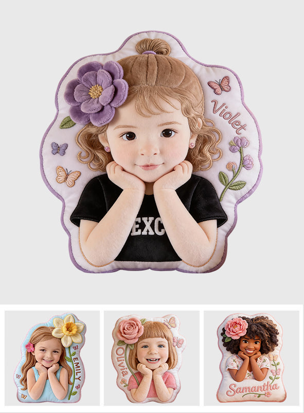 Fleur de naissance - Coussin en fausse fourrure personnalisé pour enfant