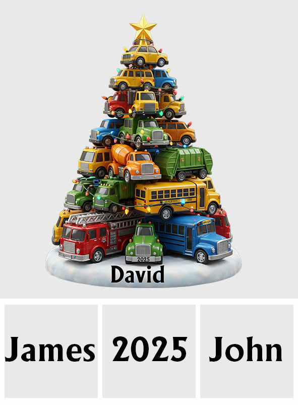 Trucks Christmas Tree - Personalized Kid Custom Shaped Acrylic Plaque