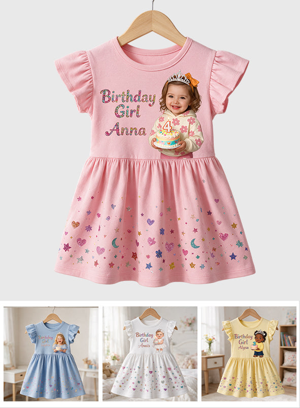Geburtstagskleid, individuell aus jedem Foto - Personalisiertes Geburtstagskleid für Kinder mit Rüsche