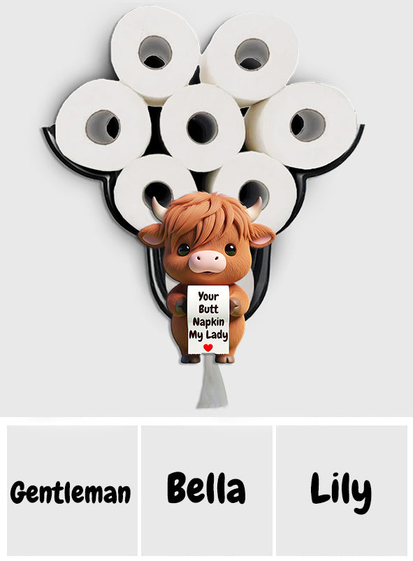 Your Napkin My Lord, Funny Cow - Personalized Highland Cow Toilet Paper Holder Rack