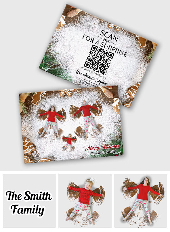 Merry Christmas Snow Angel Gingerbread - Personalized QR Greeting Card