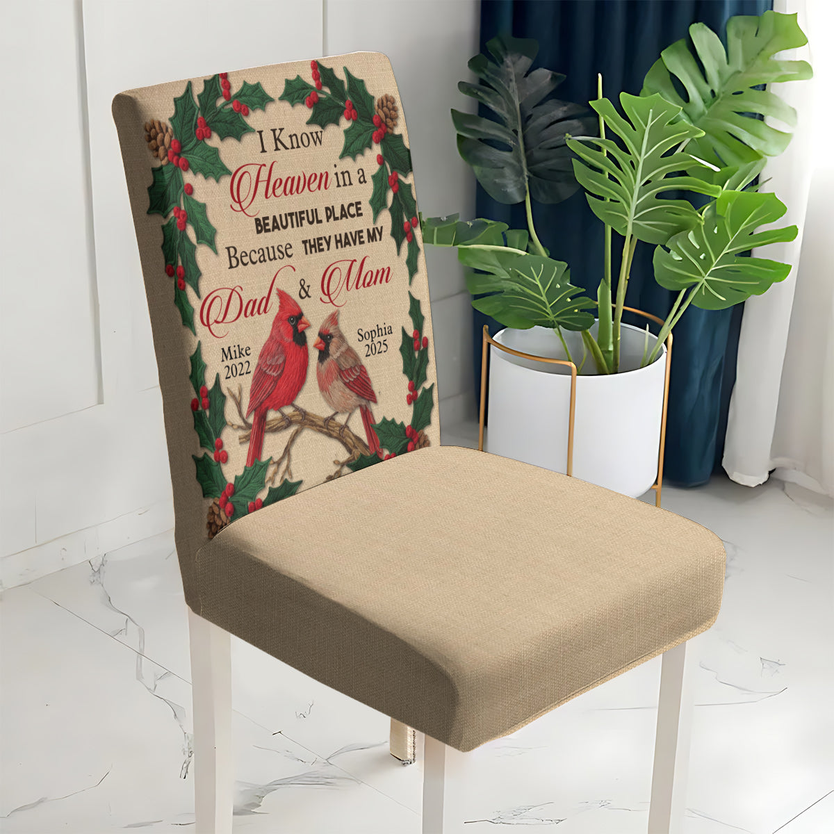 Heaven Is A Beautiful Place - Personalized Memorial Chair Cover Set