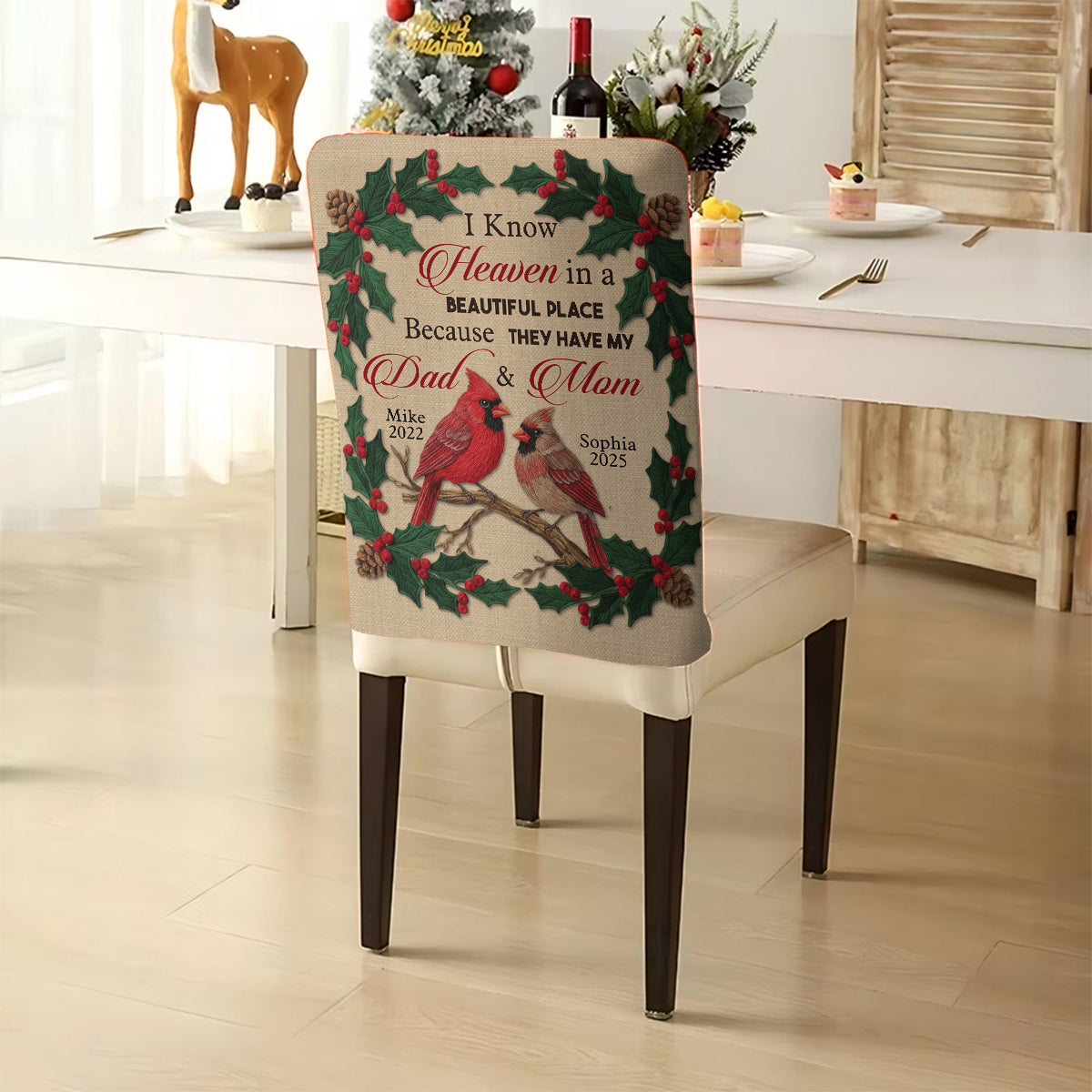 Heaven Is A Beautiful Place - Personalized Memorial Chair Cover Set