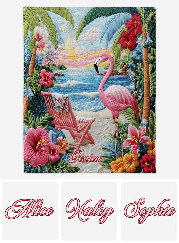 Flamingo Tropic Vibes - Personalized Flamingo Blanket