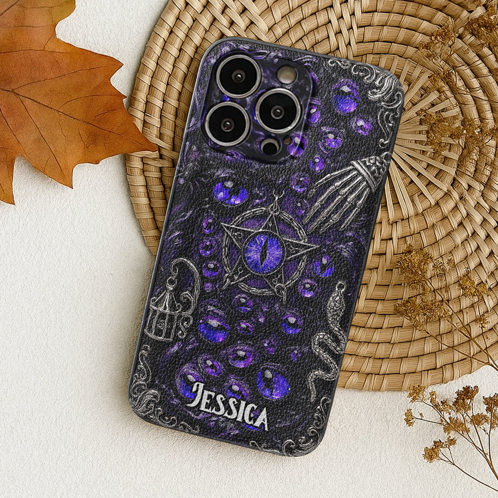 Gothic Pentacle Witchy Vibe - Personalized Witch Leather Phone Case