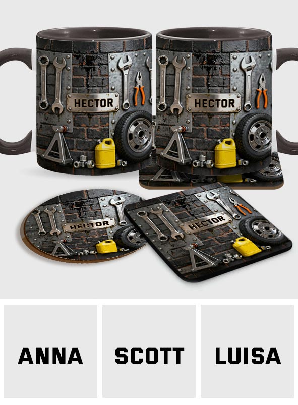 Eat Sleep Fix Car Repeat - Personalized Mechanic Accent Mug & Coaster