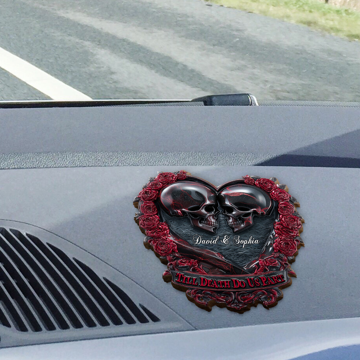 Till Death Do Us Part - Personalized Skull Shaped Car Visor Clip